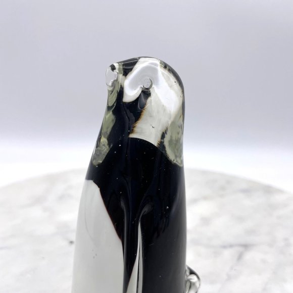 Glass Penguin Hand Blown Clear White Black Sommerso Technique Paperweight - Picture 7 of 13
